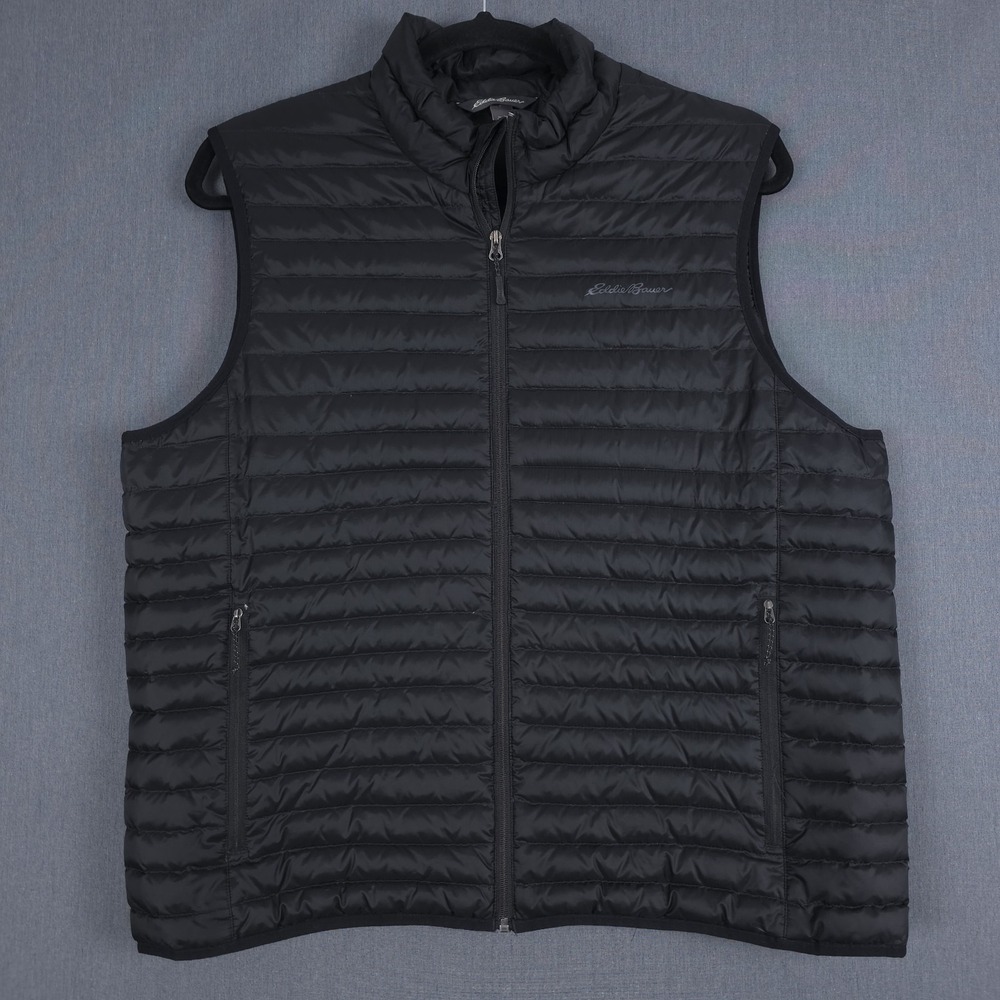 Eddie Bauer EB700 Down Puffer Vest Mens XL Black Full Zip Packable Jacket Hiking